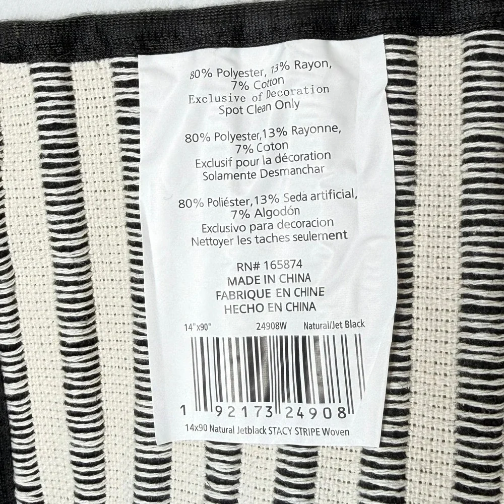 mDesign Stacy Stripe Woven Table Runner 14x90 Natural Jet Black Modern Decor